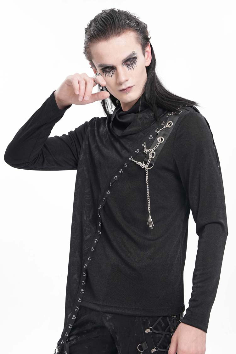 Men's Gothic Sweatshirt with Chain Print and Asymmetric Stitch