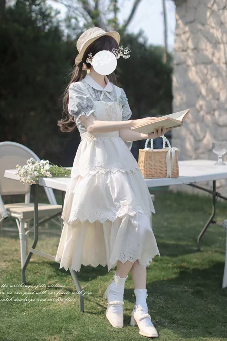 Ivory Sleeveless Triple Ruffled Lace-Up Sweet Elegant Lolita JSK