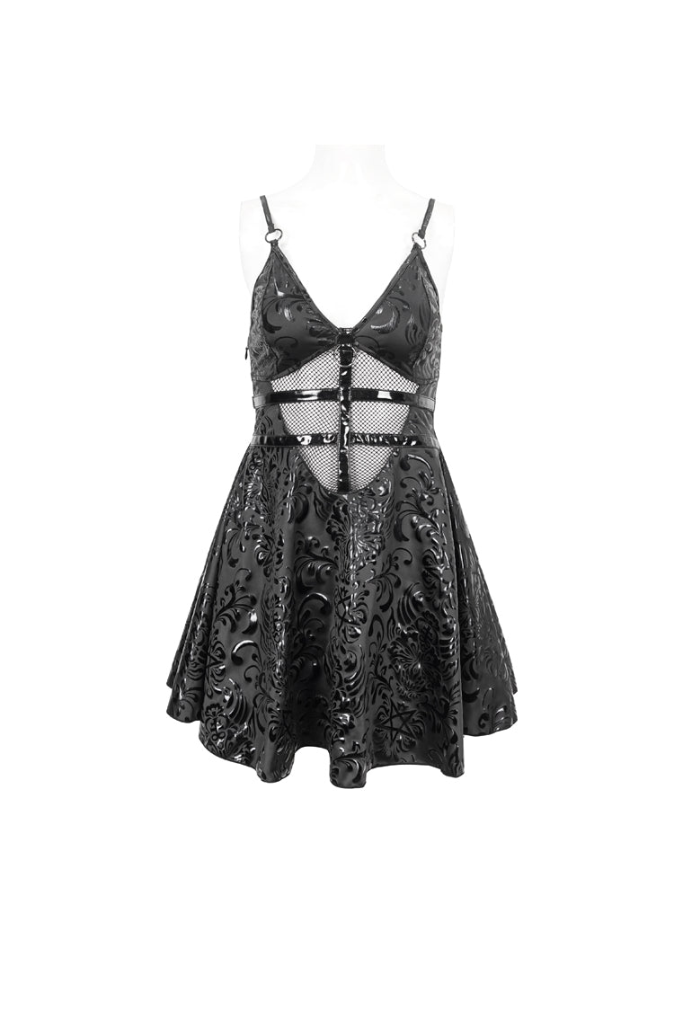 Occult Embossed Panel Mesh Cutout Gothic Evening Dress
