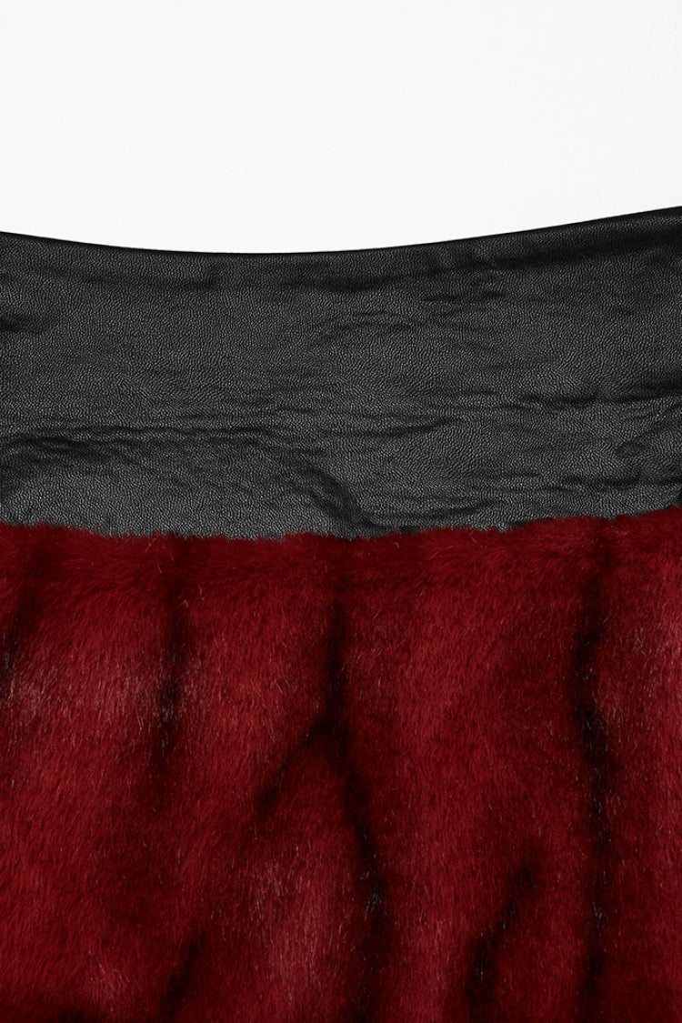 Crimson & Noir Faux Fur & Leather Lace-Up Punk Skirt for Women