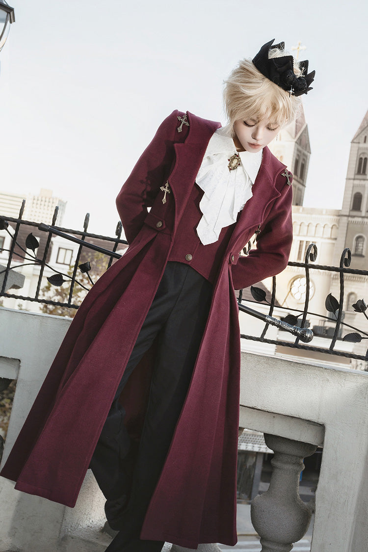 Dracula-Themed Dark Red Gothic Prince Coat with Long Sleeves