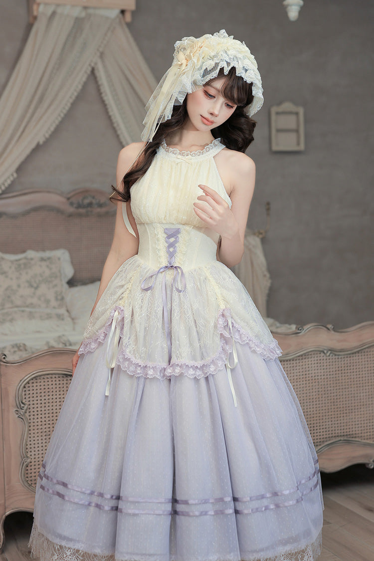 Halterneck Sleeveless Printed Lace Corset Lolita JSK Set