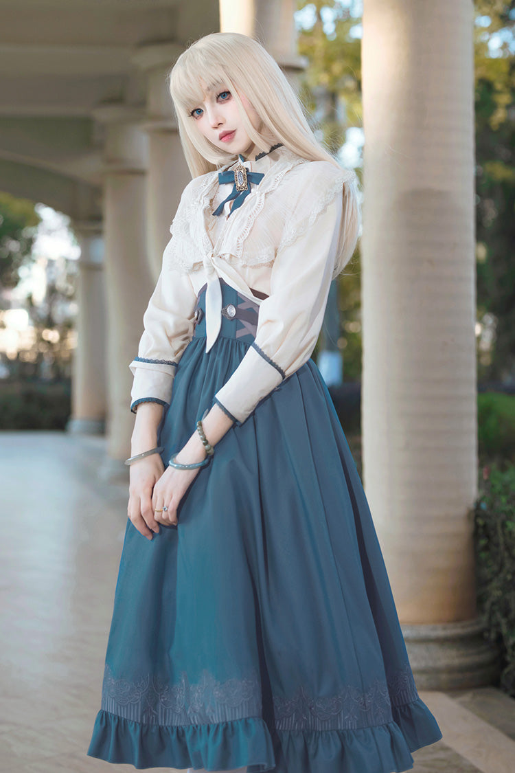 Sapphire Lace-Up Embroidered Sweet Elegant Lolita Skirt with Ruffle