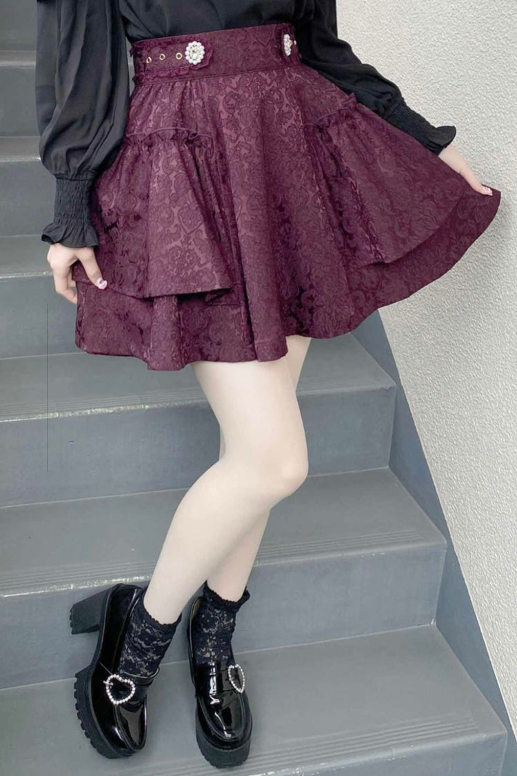 Dark Jacquard Bow Sweet Lolita Skirt - Japanese Style