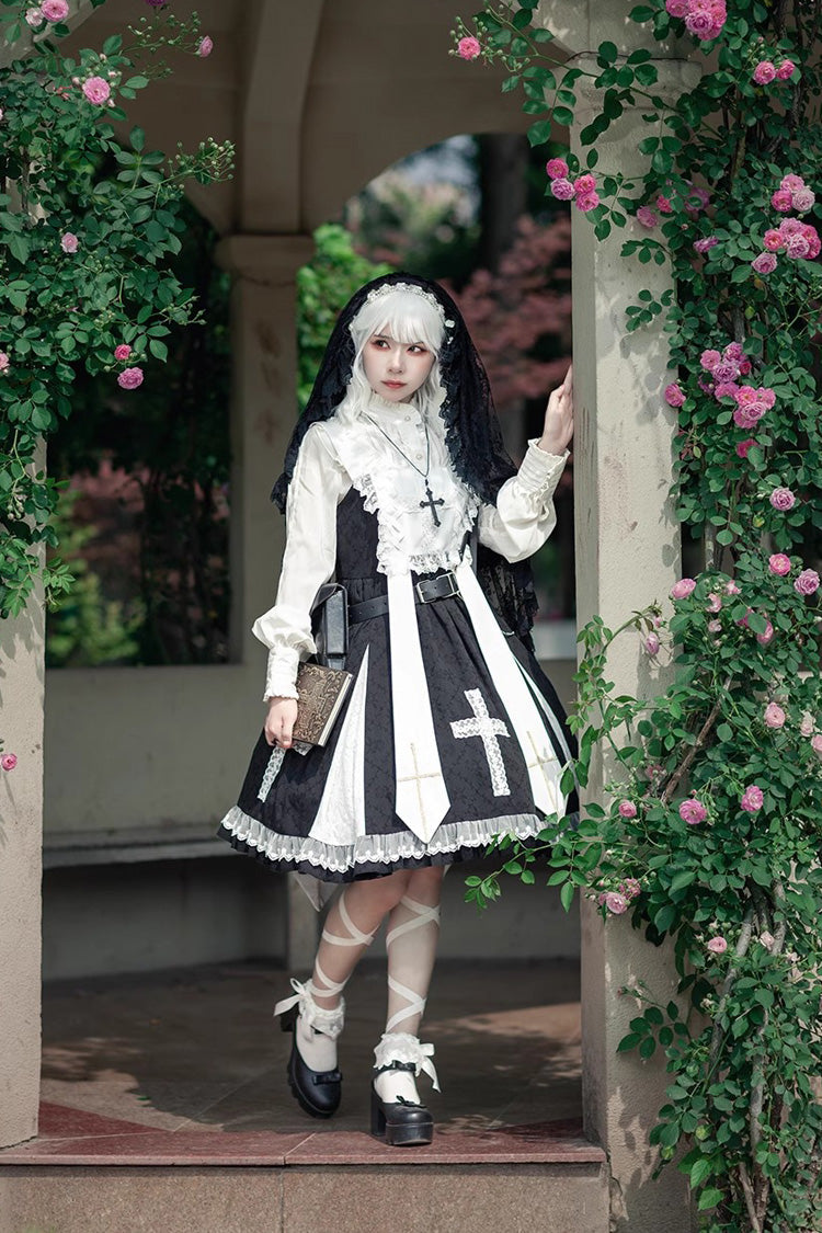 Cross Print Ruffle Sleeveless Gothic Lolita Dress