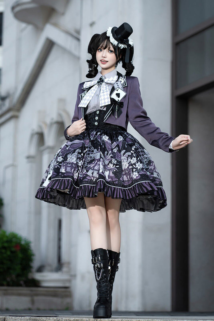 Black/Purple Printed Ruffled Sweet Classic Skirt Set - Magic Troupe
