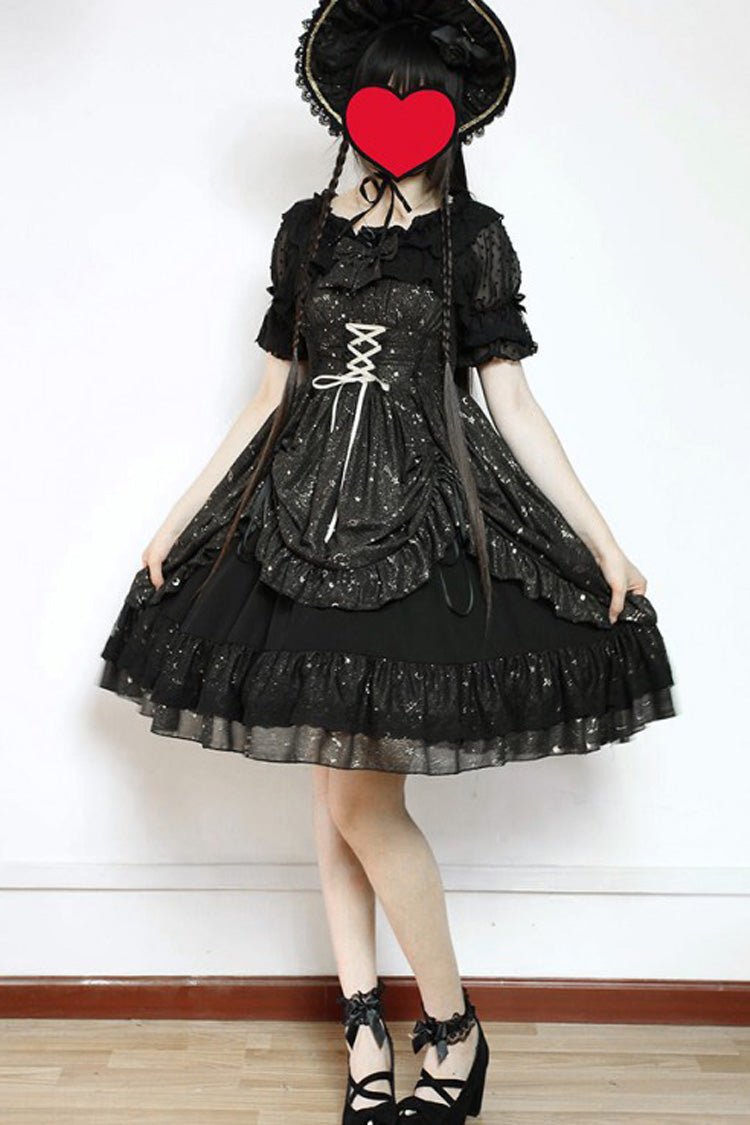 Layered Ruffle Corset Lace-Up Gothic JSK Dress