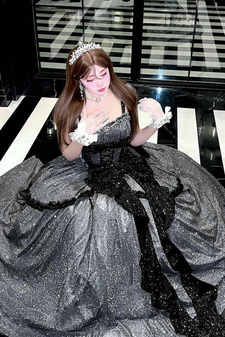 Asymmetric Glitter Bow Jsk Dress - Galaxy of Fallen Tears
