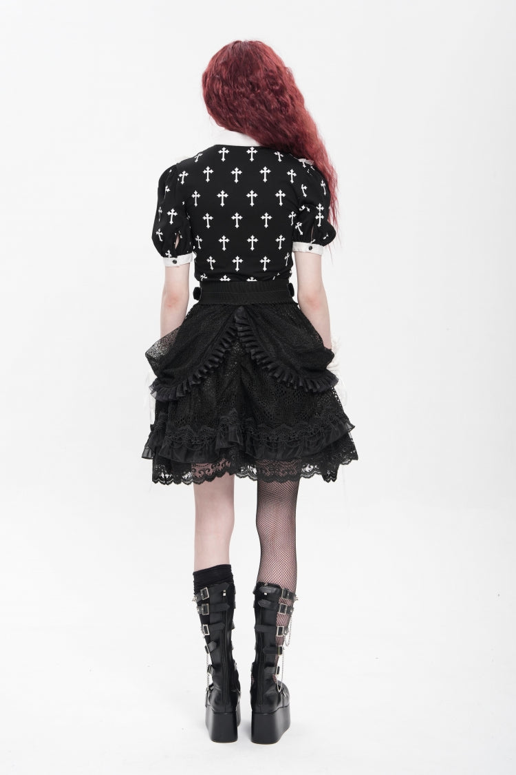 Gothic Skirt with Ruffle and Buckle Straps, Black