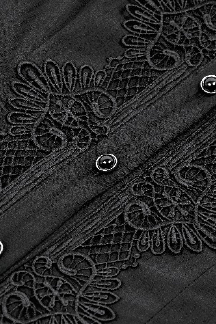 Jet-Black Lace-Up Dress with Bishop Sleeves and Layered Hem