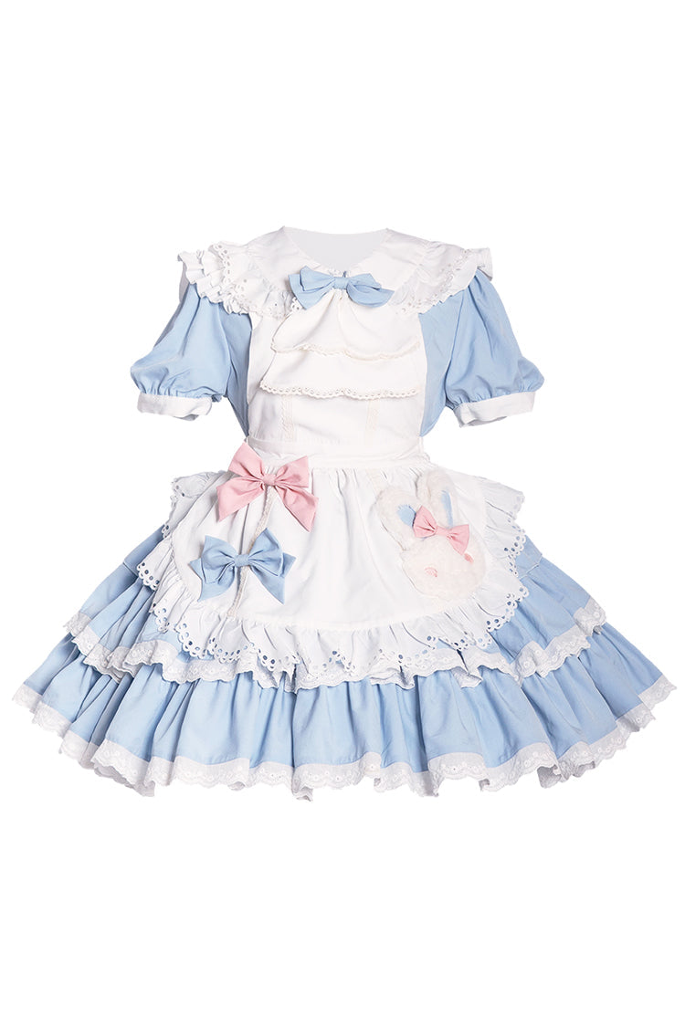 Double-Layer Ruffle Maid Dress - Bowknot Lolita