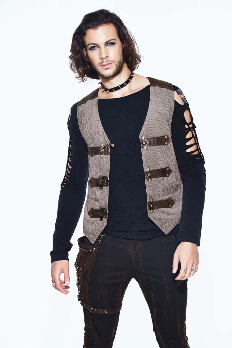 Cocoa Retro Punk Waistcoat with Clasp Back and Belt Loops