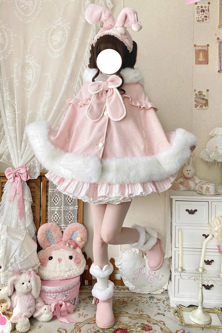 Fluffy Eared Bunny Bow Lolita Cape Coat