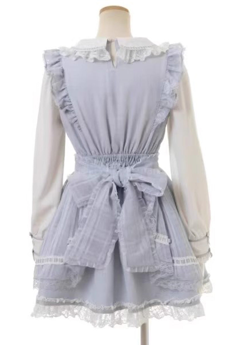 Bowknot Lace-Up Ruffle Print Long Sleeve Jirai Dress in Three Colors