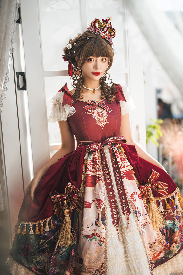 Red Kaleidoscope of Dreams Flying Sleeve Print Embroidery Cardigan Bow Classic Vintage Gorgeous Lolita