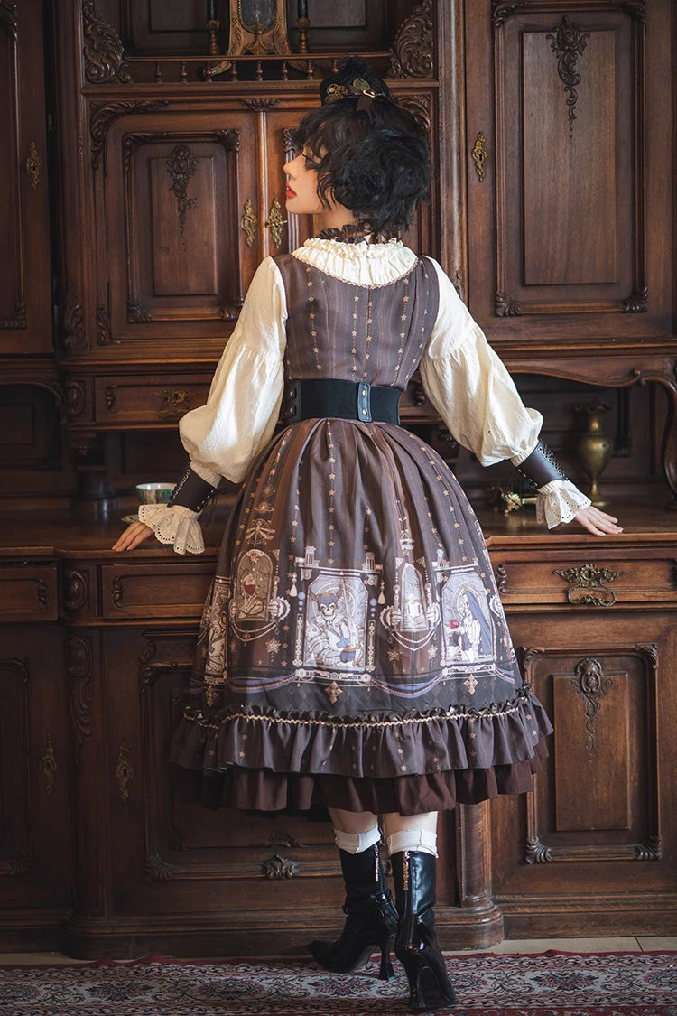 Lantern-Sleeved Lolita Dress with Ruffled Demon Print