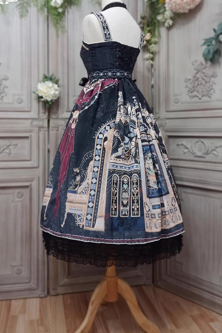 Gothic Lolita Dress with Egyptian Print, Ruffles, Dusk Style