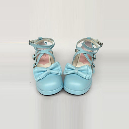 Azure Bow Circular Buckle Sweet Lolita Shoes