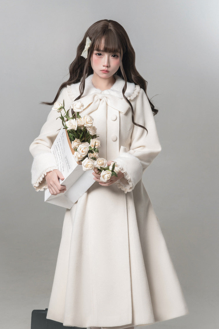 Ivory Doll Collar Long Sleeve Bow Sweet Coat