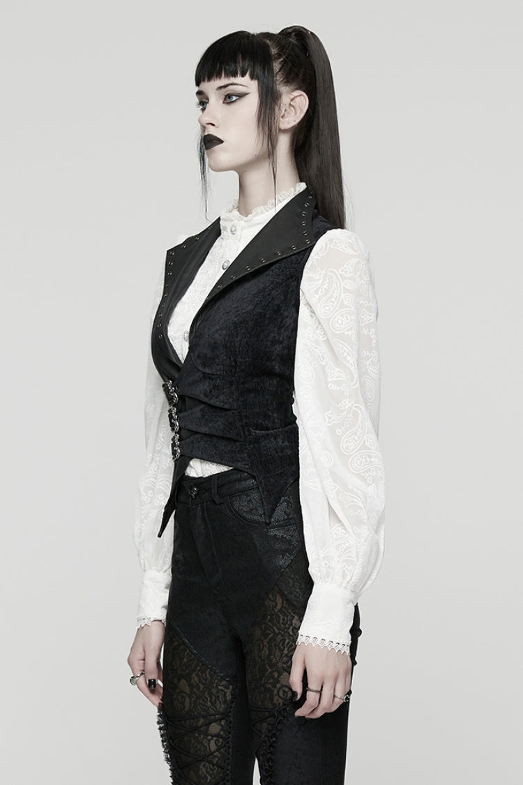 Eyelet Buckled Gothic Sleeveless Vest with V-Neck