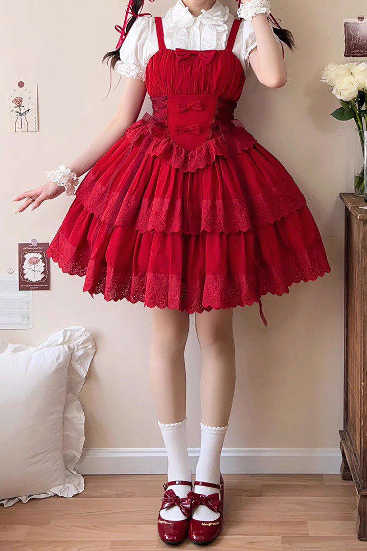 Ribbon Hollow Gothic Lolita Layered JSK Gown - 2 Tones
