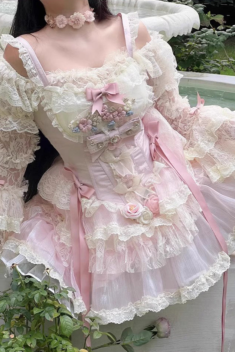 Pink Lace Flower Love Song Dress with Bowknot Details