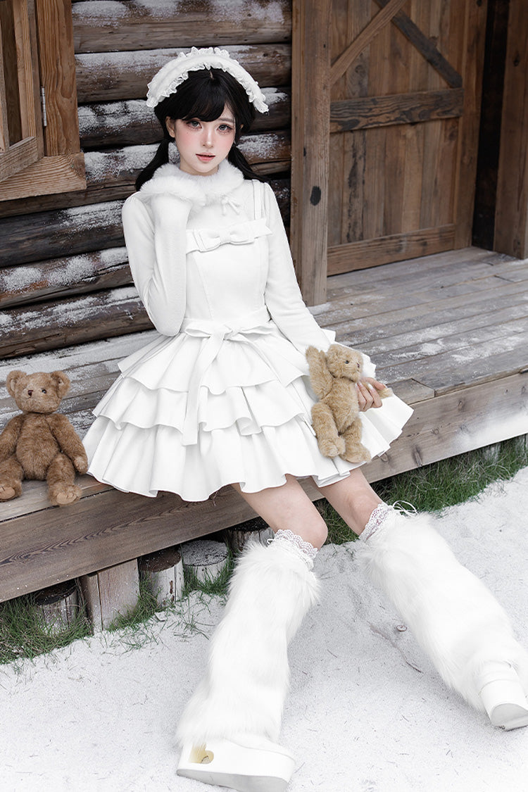 Triple Ruffled Bow Sweet Lolita JSK Outfit