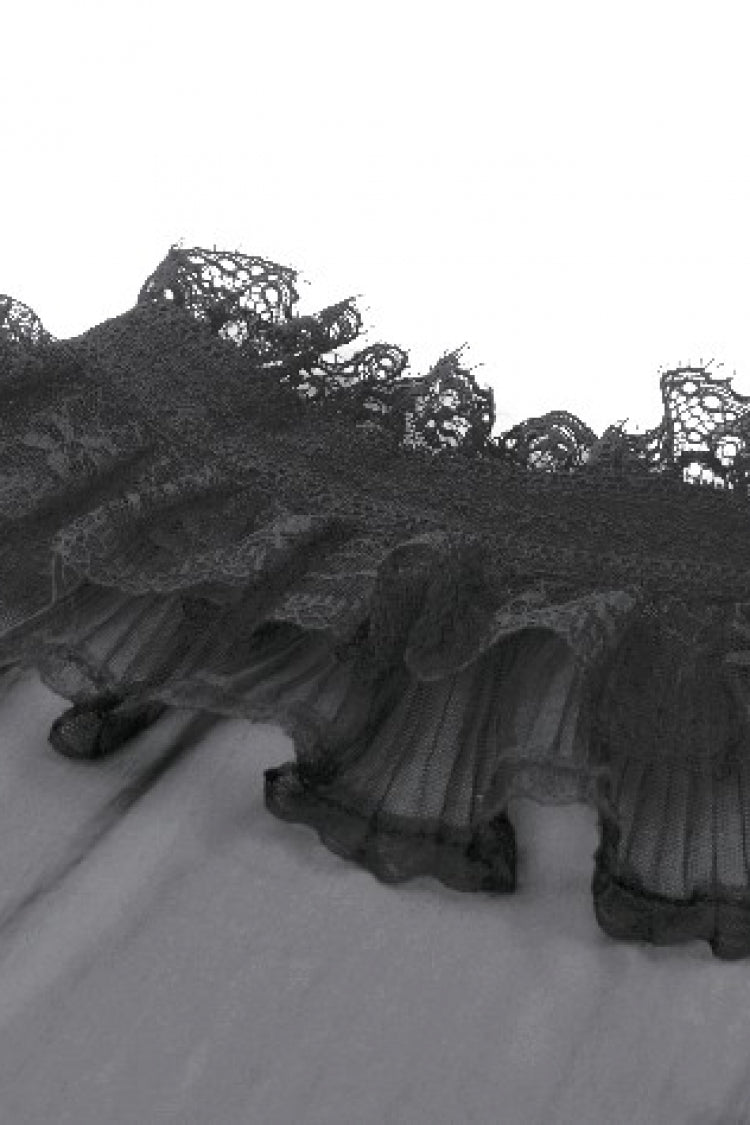 Courtly Gothic Blouse with Puff Sleeves and Lace, Black