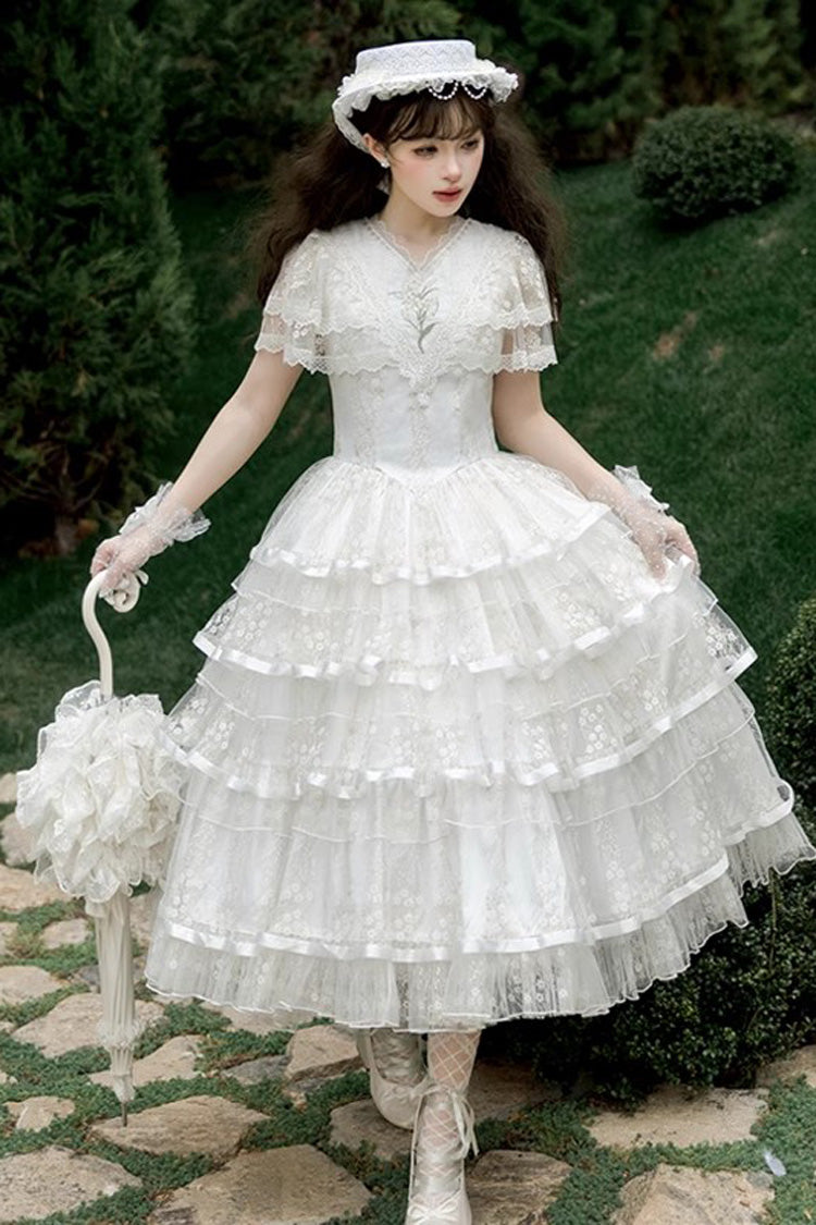 Ivory Morning Dew Lily Short Sleeve Multi-Ruffle Embroidery Elegant Lolita Gown