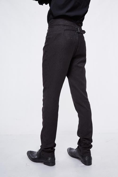 Gothic Wedding Jacquard Trousers with High Waist, Slim Fit