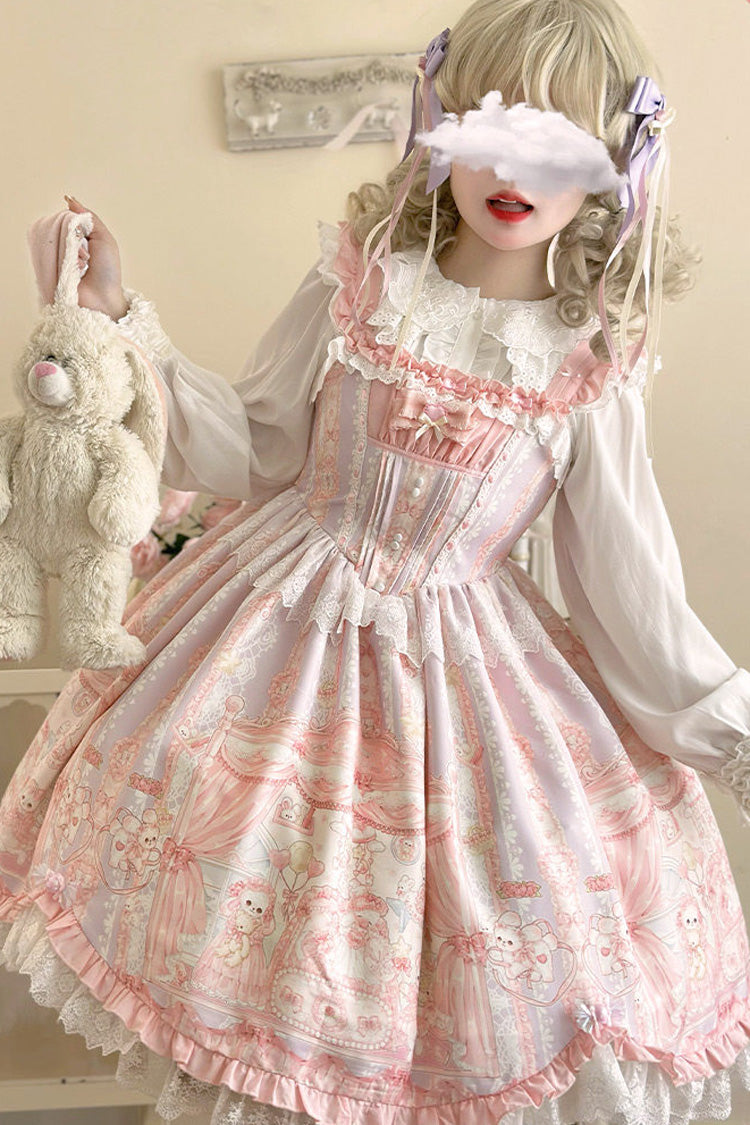 Rose Square Collar Sleeveless Printed Ruffled Lace Sweet Lolita Jumper Dress