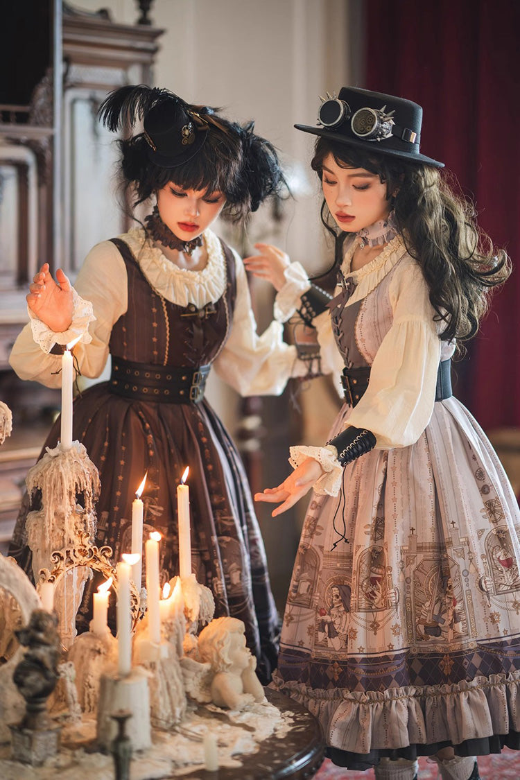 Lantern-Sleeved Lolita Dress with Ruffled Demon Print