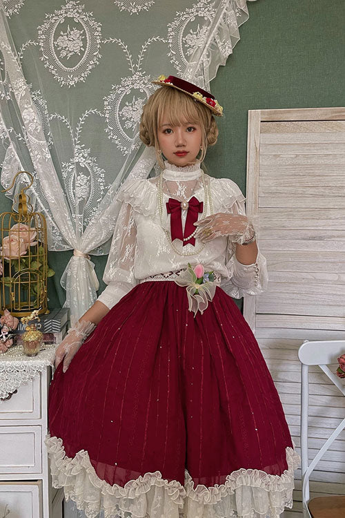 Wine Tulip Multi-Layer Ruffled Classic Lolita Skirt Dress - Altfashion Shop