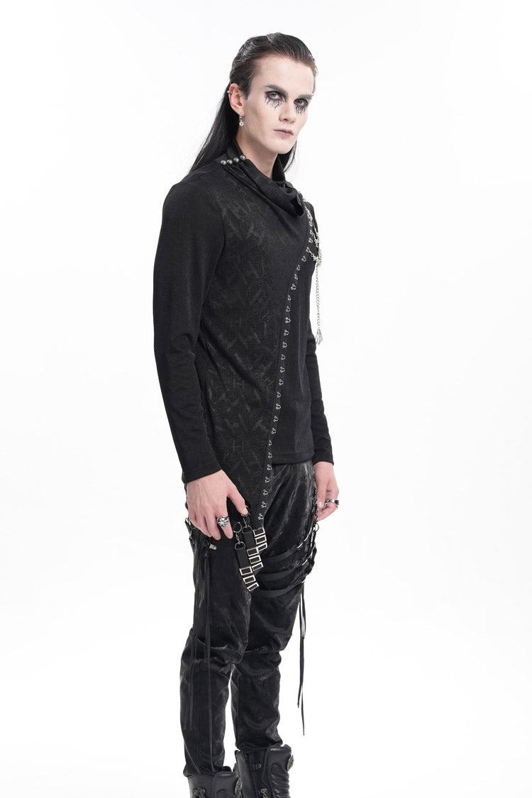 Men's Gothic Sweatshirt with Chain Print and Asymmetric Stitch