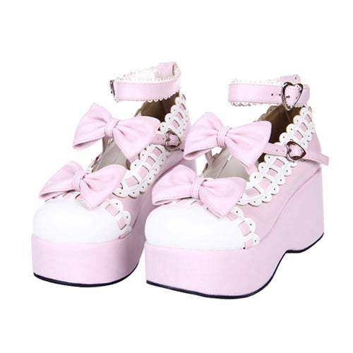 Blush Lace Bow Platform Lolita Heels