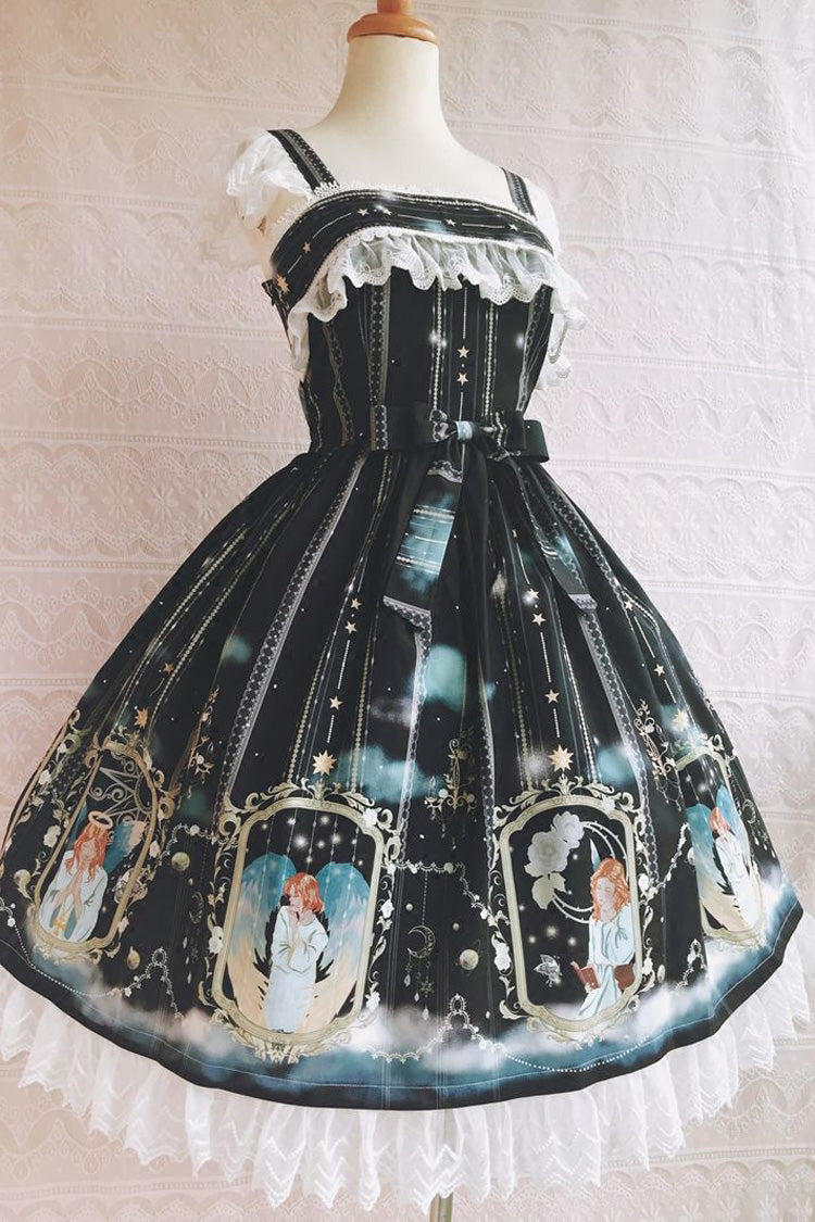 Blessing of Oriel Print Ruffled Bow Stitched Lace Sweet Lolita JSK Gown in 4 Shades