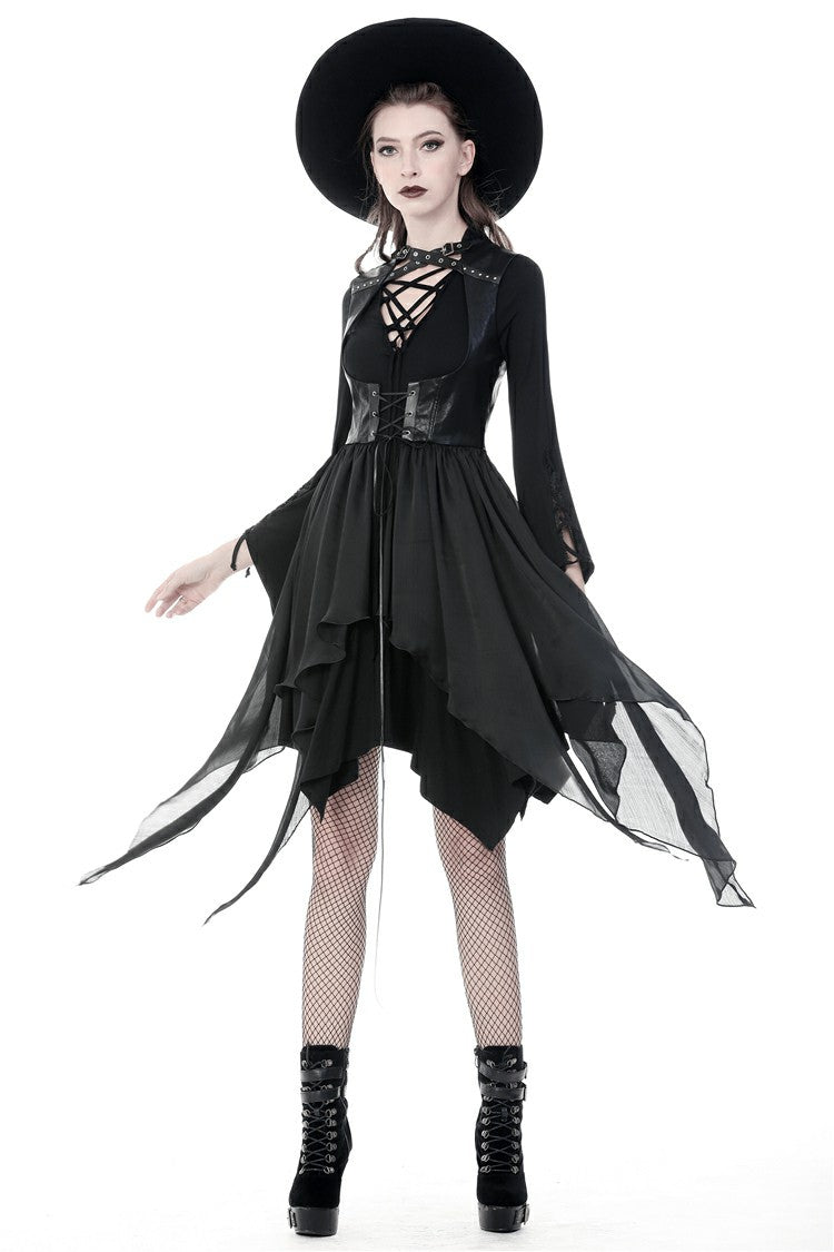 Punk Jacket with Cut-Out Chest Irregular Hem Lace-Up Buckles