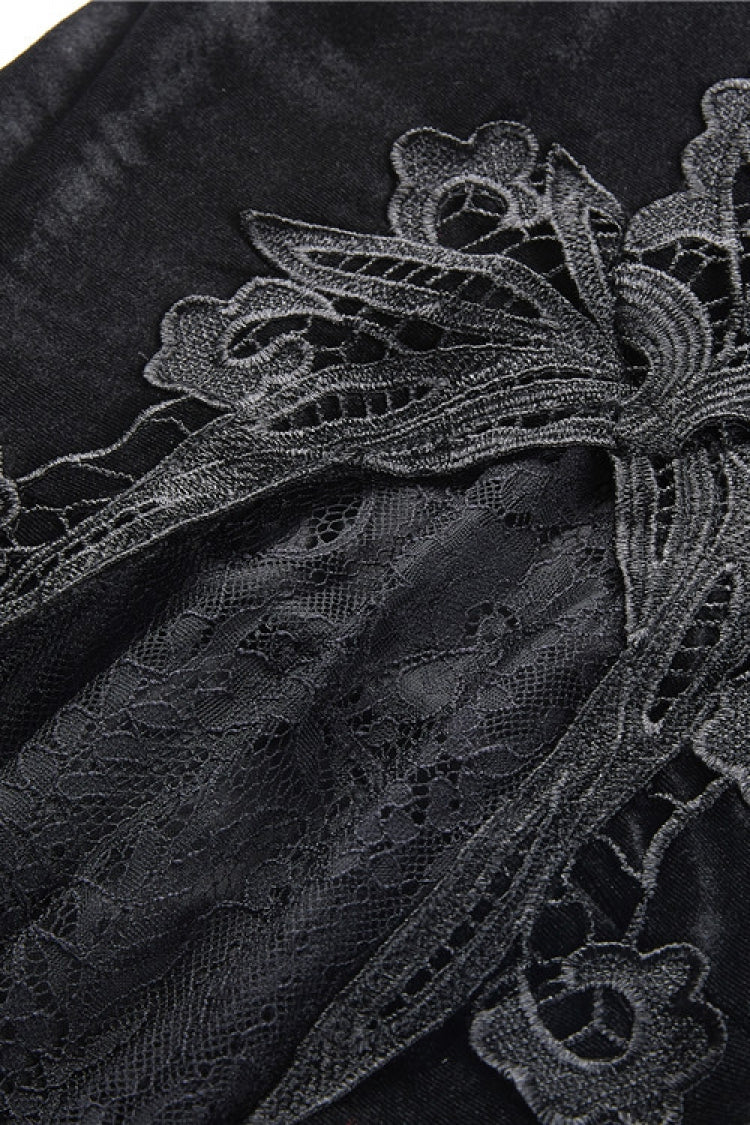 Sable Velour Lace-Trim Gothic Mermaid Skirt