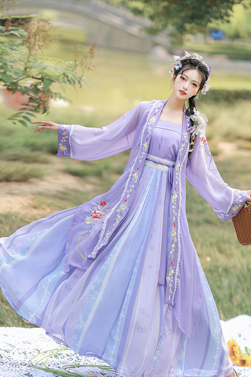 Violet Song-Dynasty Exquisite Embroidered Three-Piece Hanfu