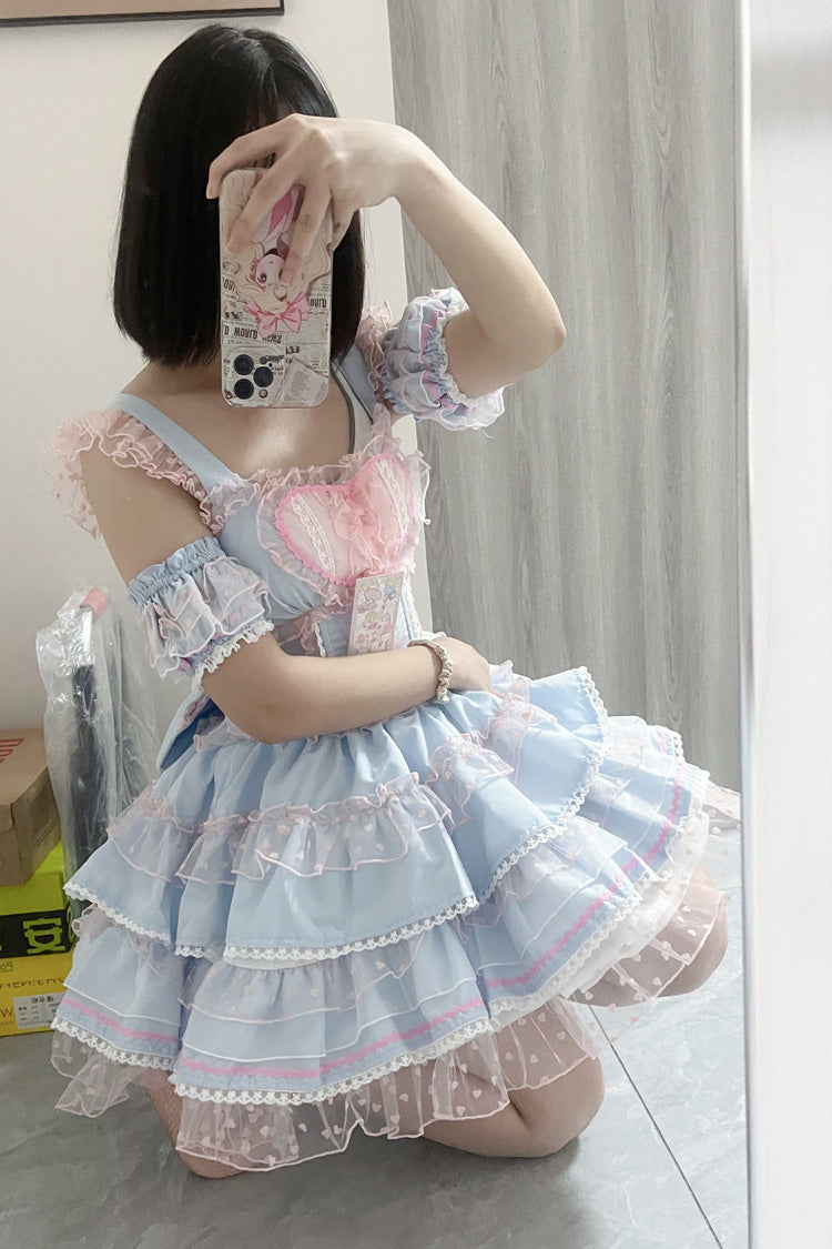 Blue Pink Pray Multi-Layered Ruffled Lace Sweet Princess Jsk Dress