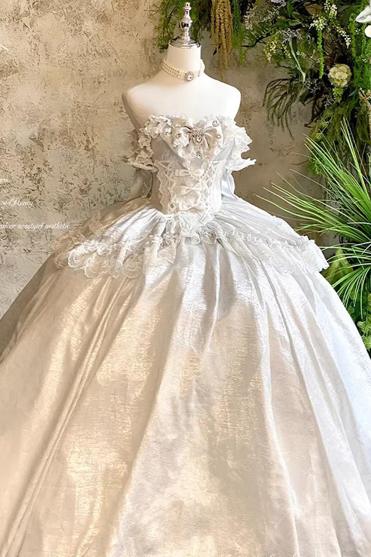 Sleeveless Ruffled Bow Strapless Elegant Lolita Gown