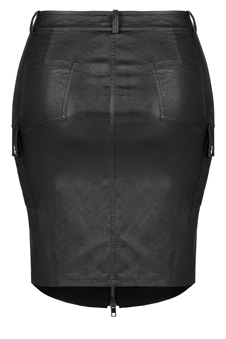 Faux Leather Knit Pocket Detail Zipper Punk Mini Dress