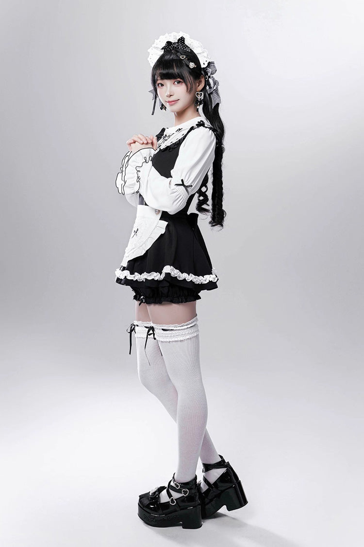 Maid-Style Jirai Kei Dress with Detachable Apron and Ruffle Bow