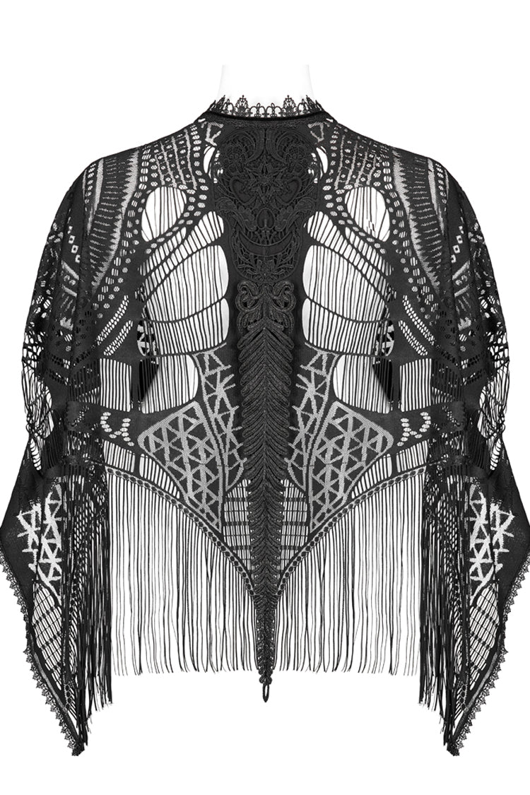 Openwork Lace Embroidery Hem Fringed Gothic Shawl