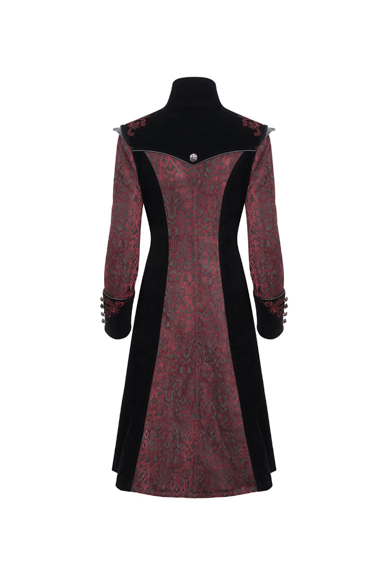Crimson Studded Jacquard Cross-Embroidered Mushroom Buckle Gothic Jacket