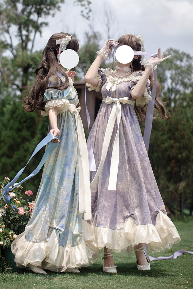 Violet Sun Moon Poem Short Sleeve Printed Bow Princess Lolita Dress