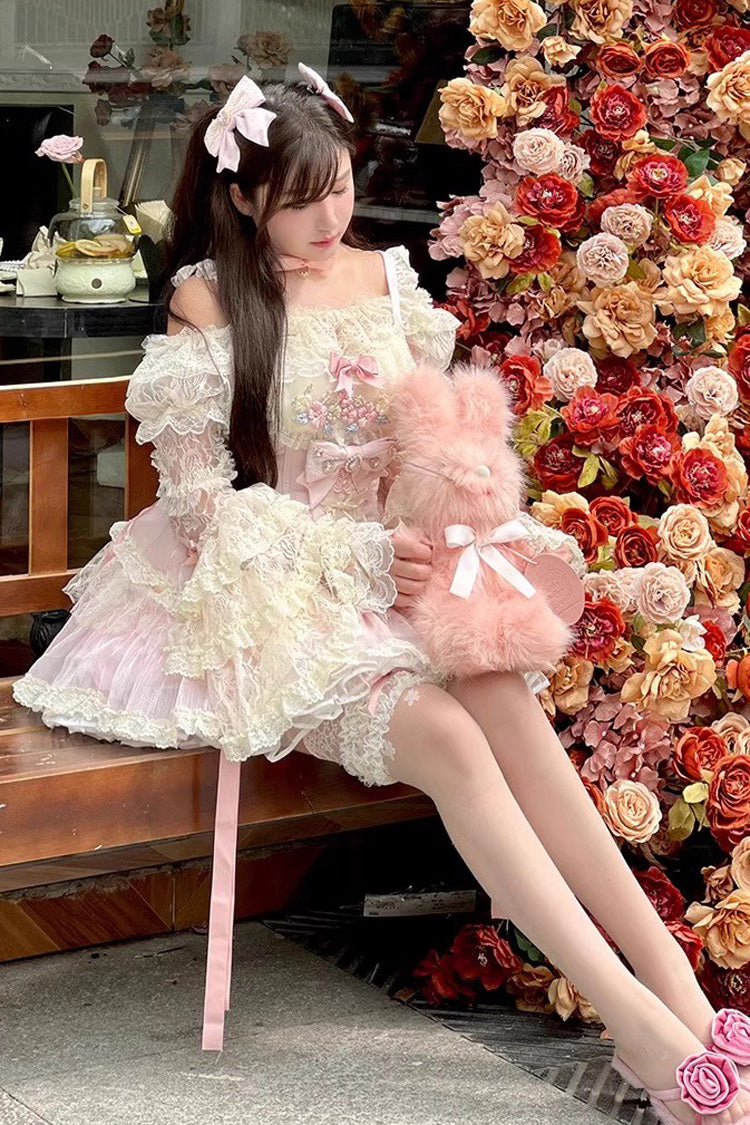 Pink Lace Flower Love Song Dress with Bowknot Details