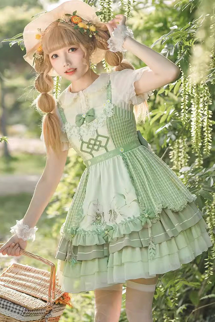 Emerald Country-Style Ruffle Bow Sweet Lolita JSK with Apron