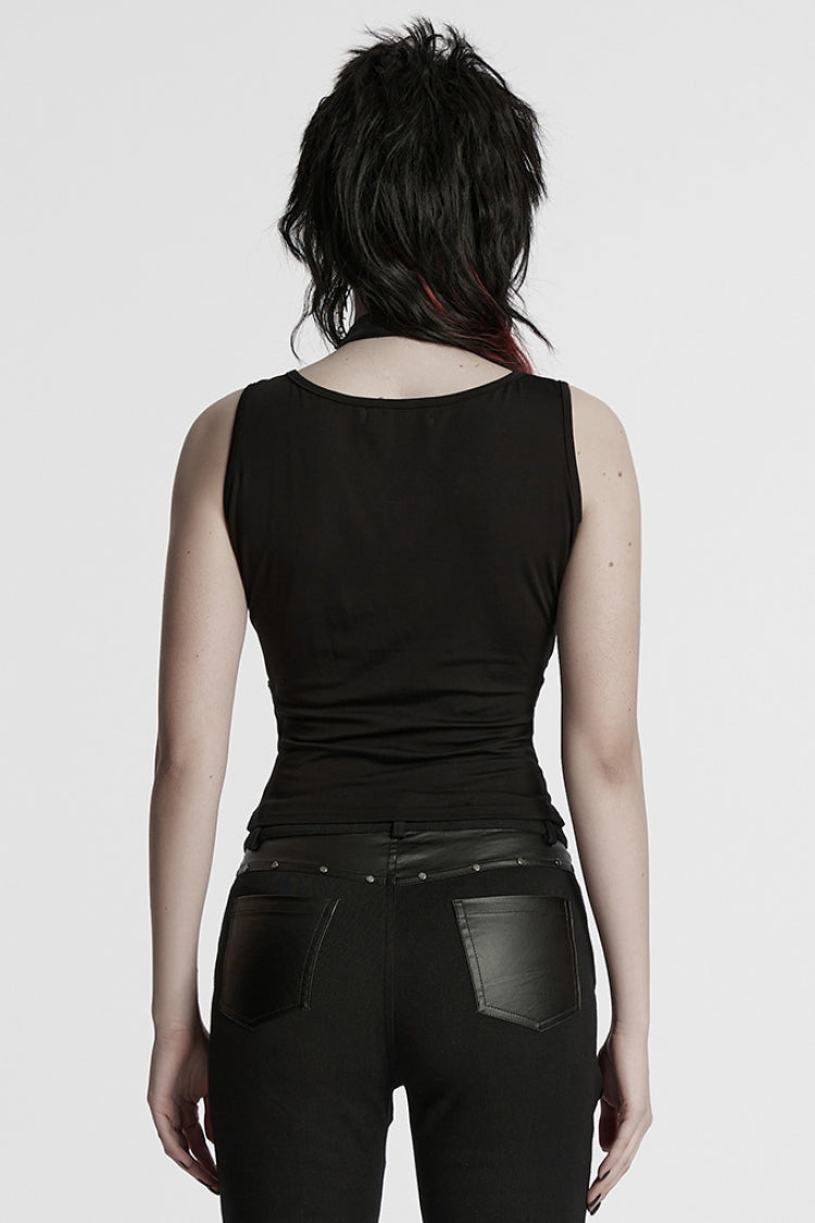 Cool Black Buckle Strap Sleeveless Halter Punk Vest