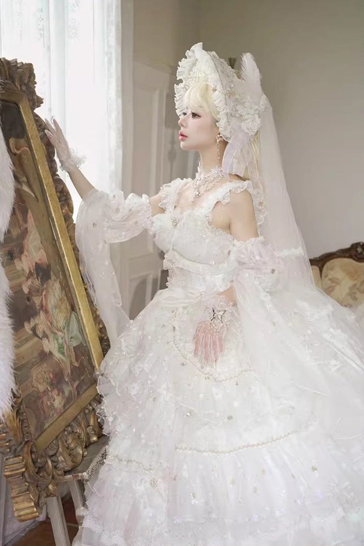 Ivory Chiffon Gown with Layered Ruffles and Bow Accents - Dreamy Waltz